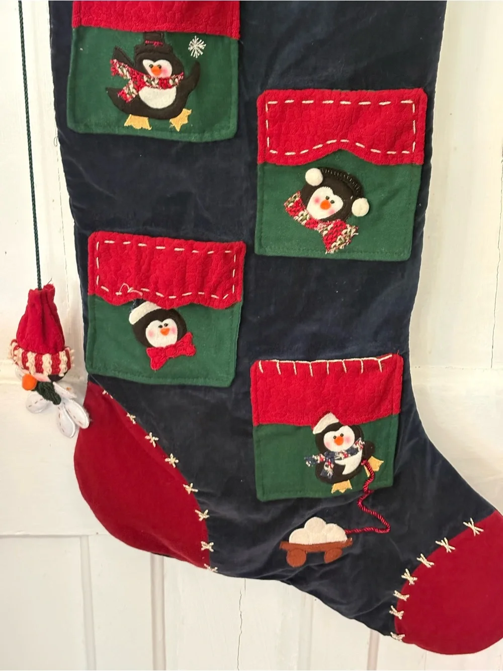 Vintage Christmas Advent Holiday Penguin 1990s Pocket Stocking -